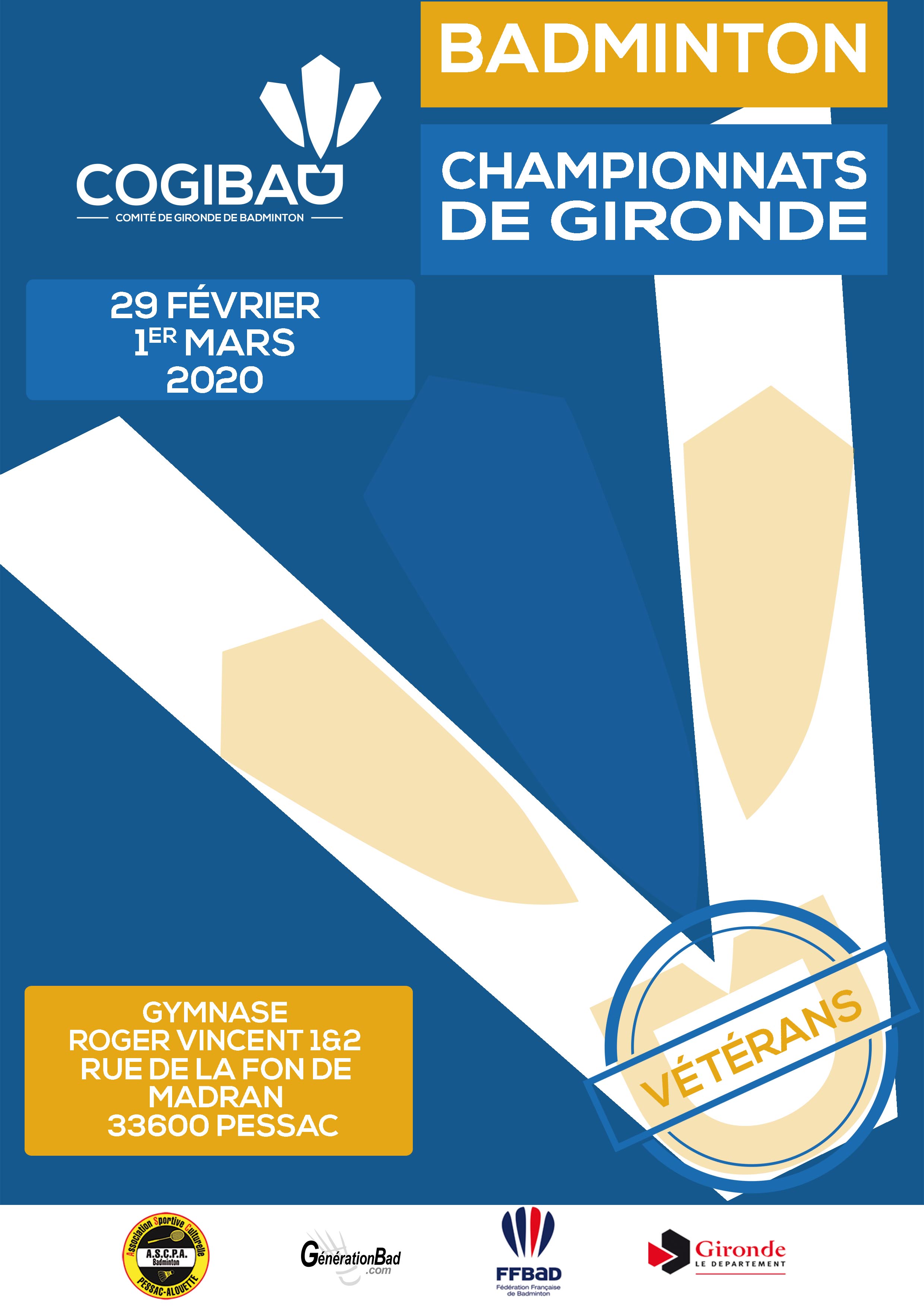 29 février/ 1er mars 2020 : championnats de Gironde vétérans